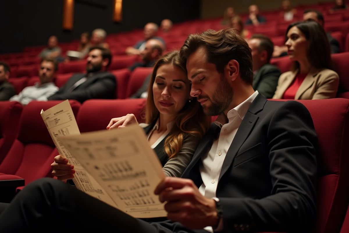 Couple consultant un plan de salle au Théâtre Mogador avant le spectacle Le Roi Lion