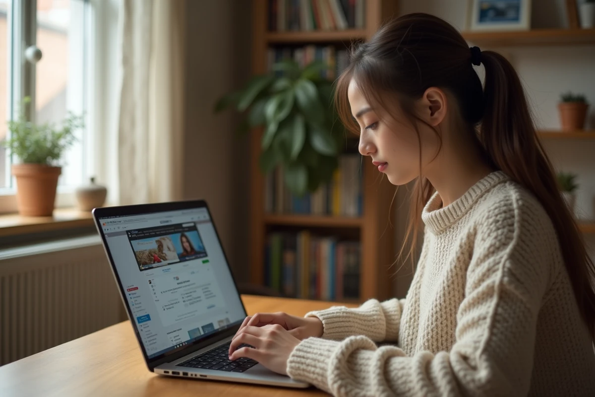 Étudiante utilisant une extension navigateur basée sur Whisper pour traduire de l'audio directement dans son navigateur