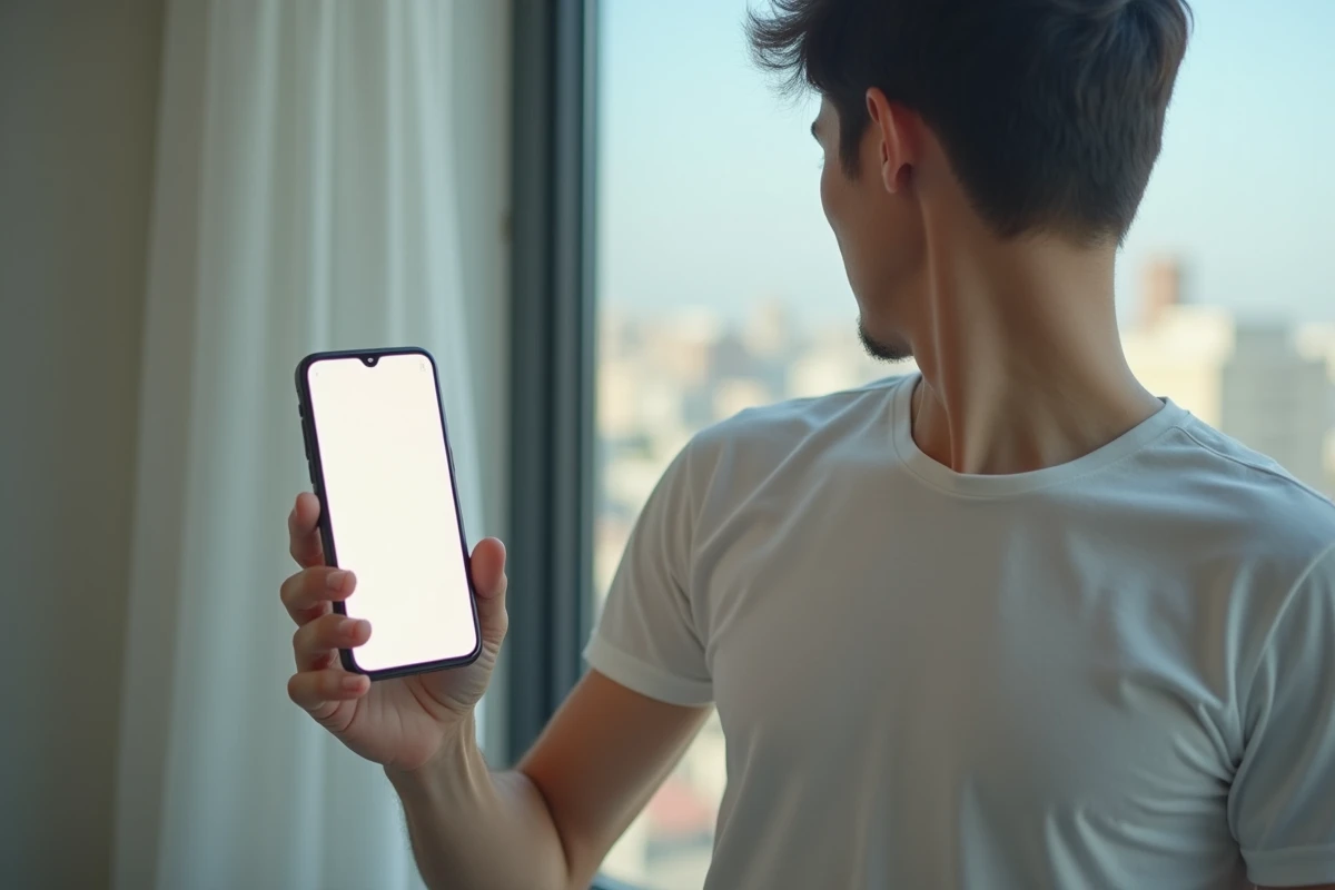 Homme utilisant Google Translate en mode audio sur smartphone pour traduire une conversation