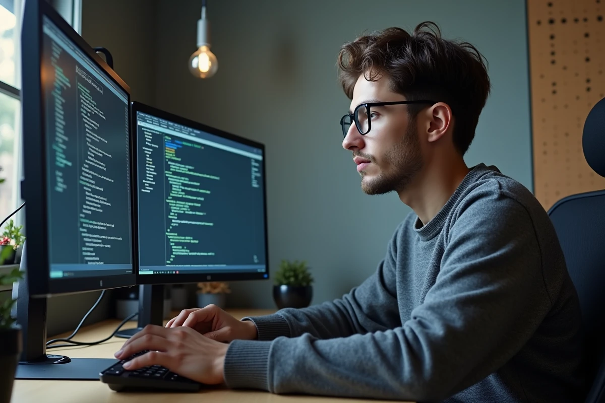 Développeur utilisant Whisper d'OpenAI via un outil no-code pour transcrire et traduire de l'audio