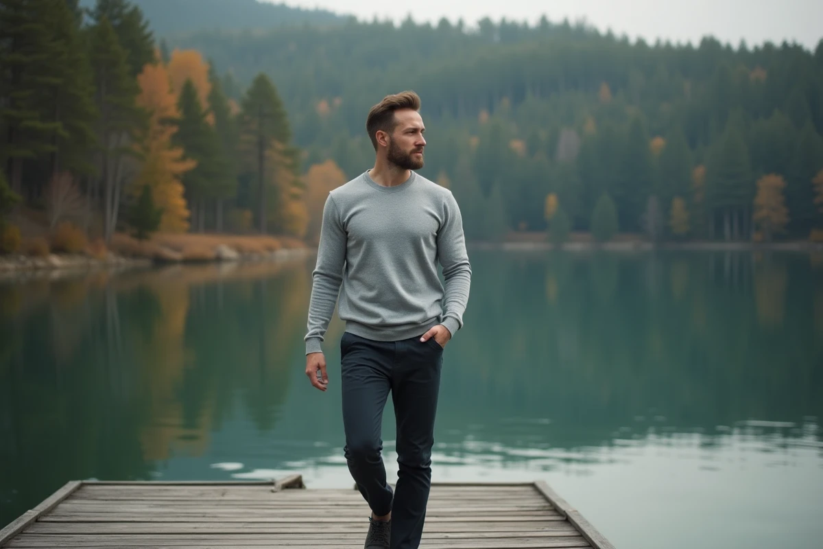Yann Dernaucourt se promenant au bord d'un lac en forêt, vie privée et personnalité discrète du compagnon de Lorie